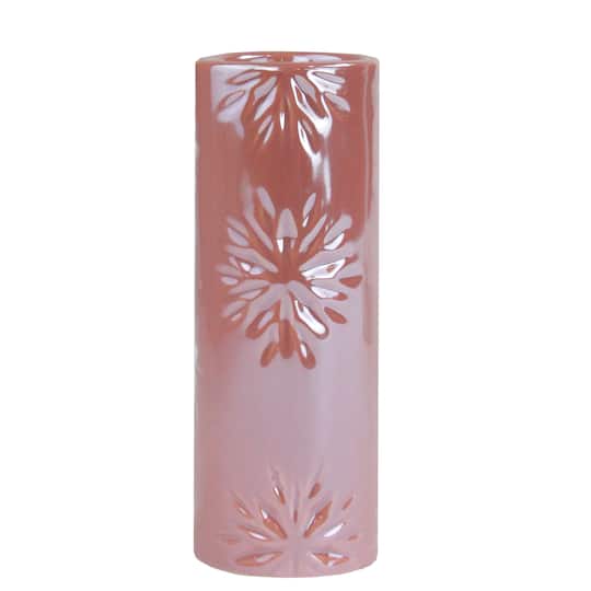 6.5&#x22; Pearly Pink Snowflake Christmas Candle Holder